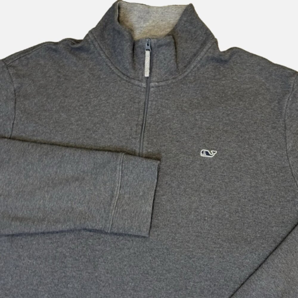 Vineyard Vines Men's Large 1/4 Zip Pullover Dark Gray Whale 100% Pima Cotton
